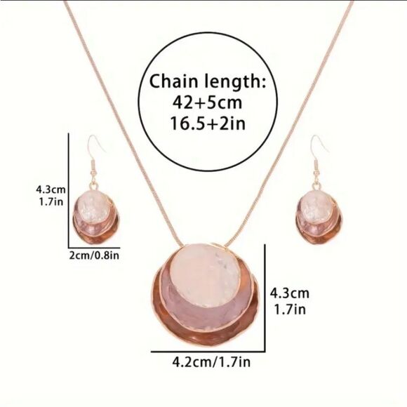 Silver Blue Layered Circle Pendant Necklace and Earring Set Women’s Jewelry - Picture 6 of 9